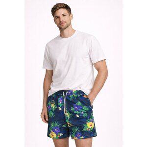 Polo Ralph Lauren Men’s Swim Trunks Small Navy Tropical Floral Drawstring